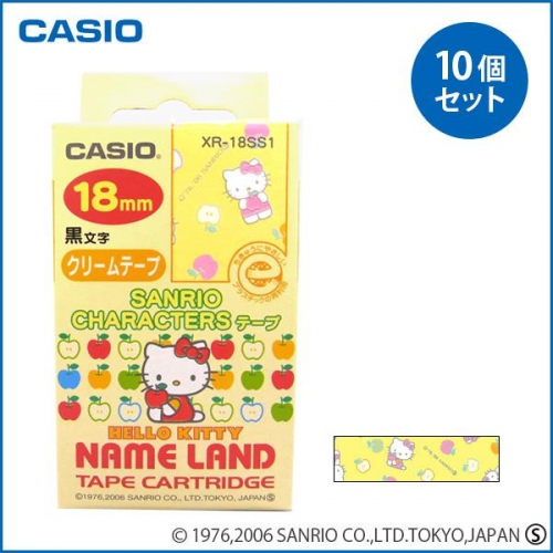 【送料無料】 CASIO カシオ ネームランド サンリオキャラクターテープ ハローキティ(りんご) XR-18SS1 ×10個セット