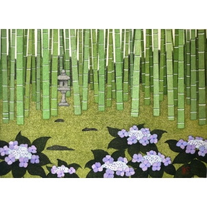 大津 一幸 (おおつ かずゆき)の木版画作品 題:竹の夏(たけのなつ) 専用額付き(簡易化粧箱入り)