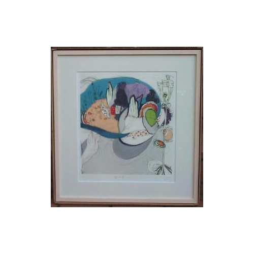 チャーミングで!!!集治 千晶(しゅうじ ちあき)の銅版画作品 題名:胸に咲く華 ソファー(むねにさくはな そふぁー) 専用額付き(簡易化粧箱入り)