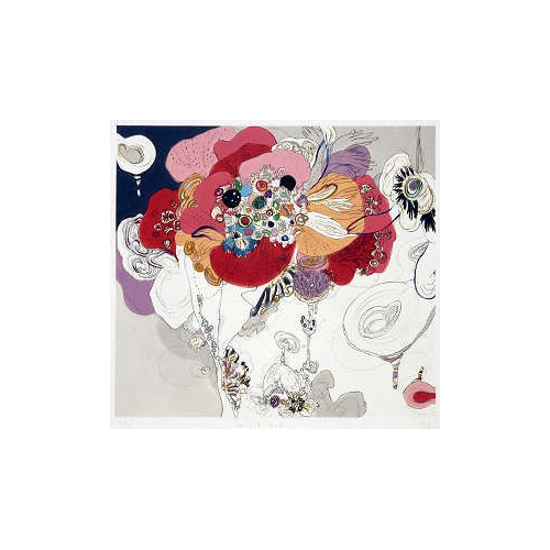 華やかな!!集治 千晶(しゅうじ ちあき)の銅版画作品 題名:胸に咲く華(むねにさくはな) -宝の箱(たからのはこ)- 専用額付き(簡易化粧箱入り)