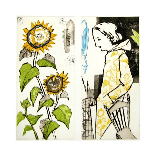 から!牛尾 篤(うしお あつし)の銅版画作品 題名:Sun Flower(さん ふらわー) 専用額付き(簡易化粧箱入り)