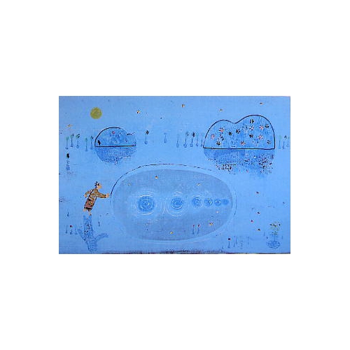 石を投げて、・・・・!!黒木 郁朝(くろき いくとも)の木版画作品 題名:音-石ちらし(おと-いしちらし) 専用オリジナル額付き(簡易化粧箱入り)