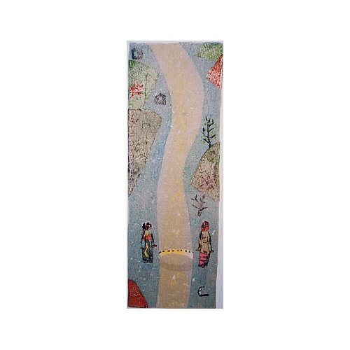 ちょっと、長い川に橋(はし)!!黒木 郁朝(くろき いくとも)の木版画作品 題名:橋(はし) 専用額付き(簡易化粧箱入り)