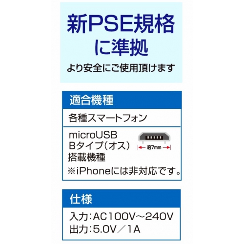 スマートフォン用★両挿しコネクター対応AC充電器 AKJ-72R WH 画像