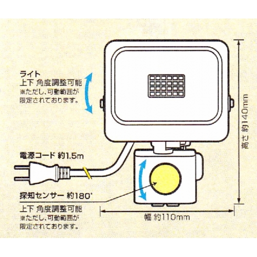 高輝度9W★クリップ式LEDセンサーライト M9W-SLED 画像