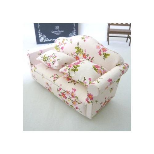 1/12ミニチュア家具 花柄ソファ2人掛け クッション付き
