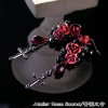 深紅薔薇とクロスのブラックゴシックピアスイヤリング